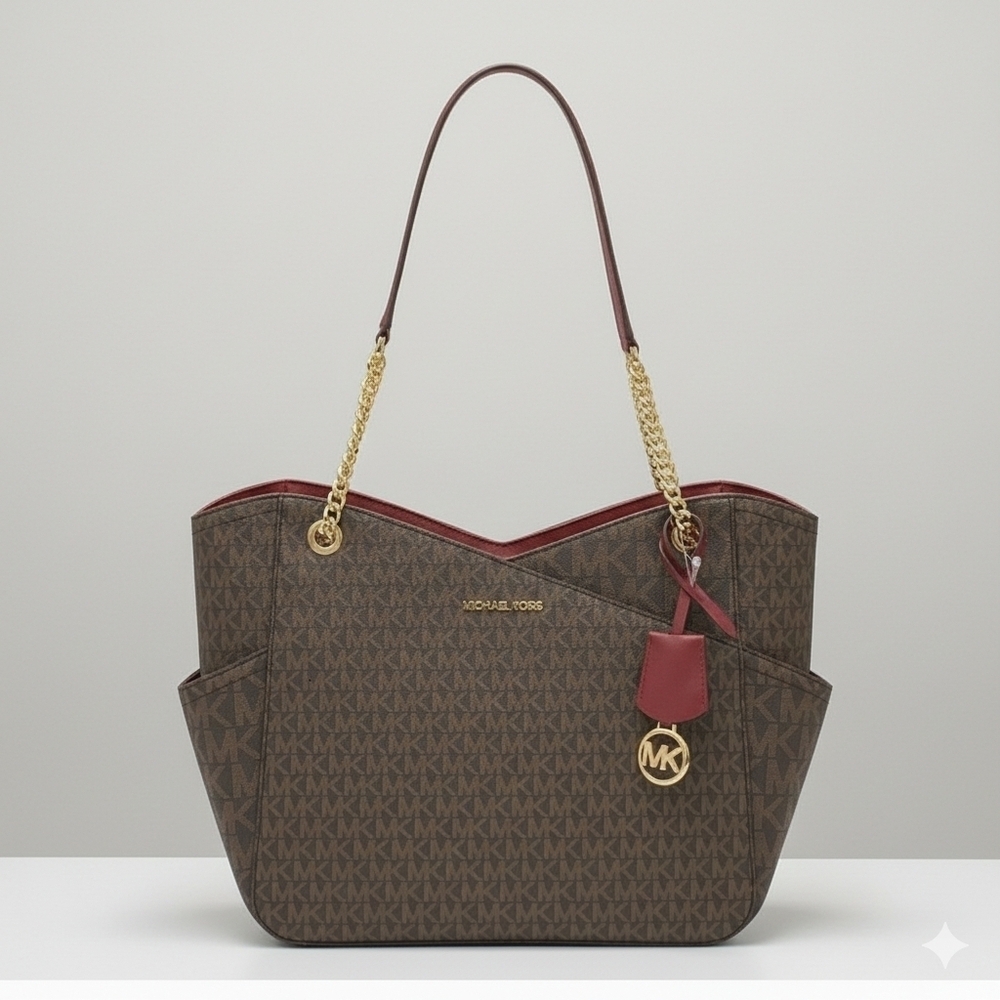 MICHAEL KORS LARGE X CHAIN LOGO SHOULDER BAG DARK CHERRY COLOR (NWT) - Picture 9 of 13